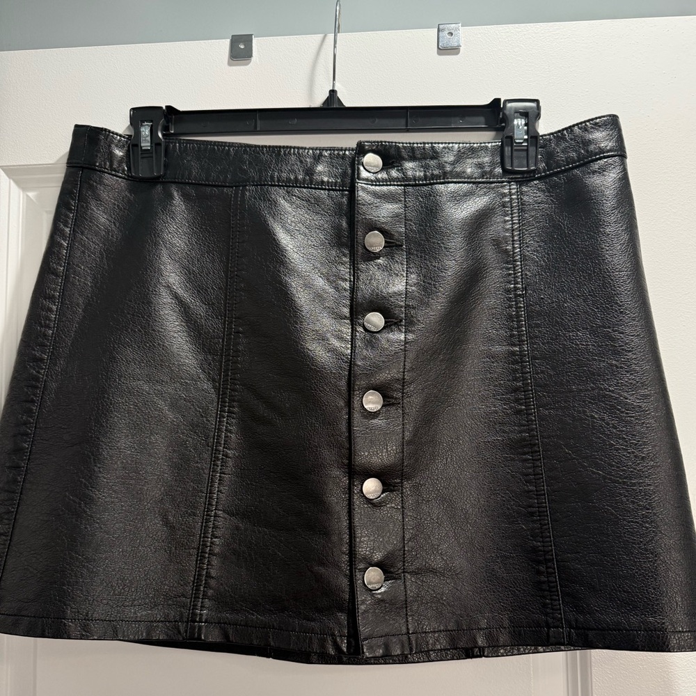 Express Black Leather Skater Skirt